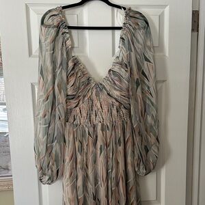 Astr Long Sleeve Multicolor Geometric Dress